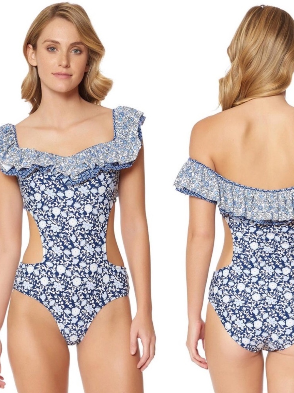 NWOT Jessica Simpson Floral Paisley Off the Shoulder One Piece Swimsuit XL